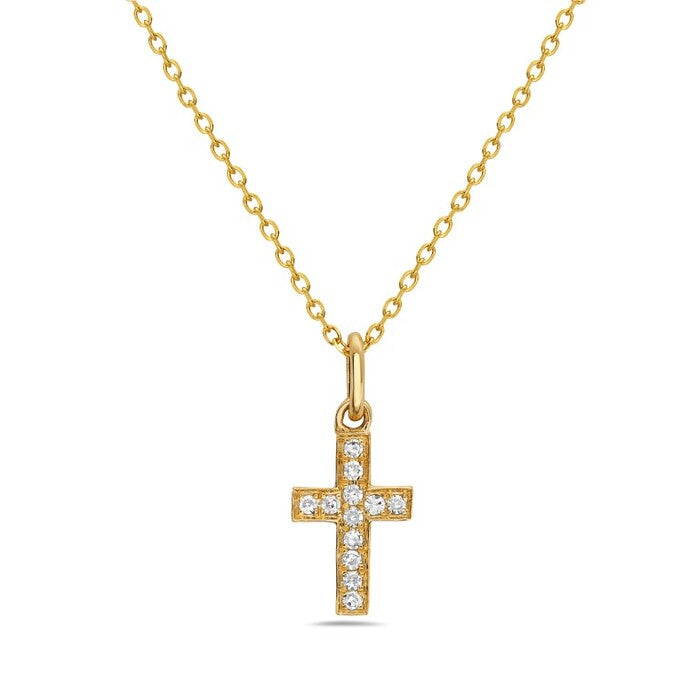 14K Gold Natural Diamond Cross Pendant