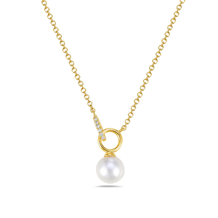 FINAL SALE - 14k Gold and Pearl Necklace with Natural Diamond