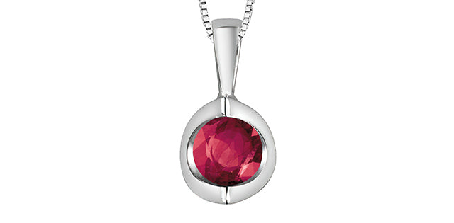 10K White Gold 4mm Round Ruby Pendant