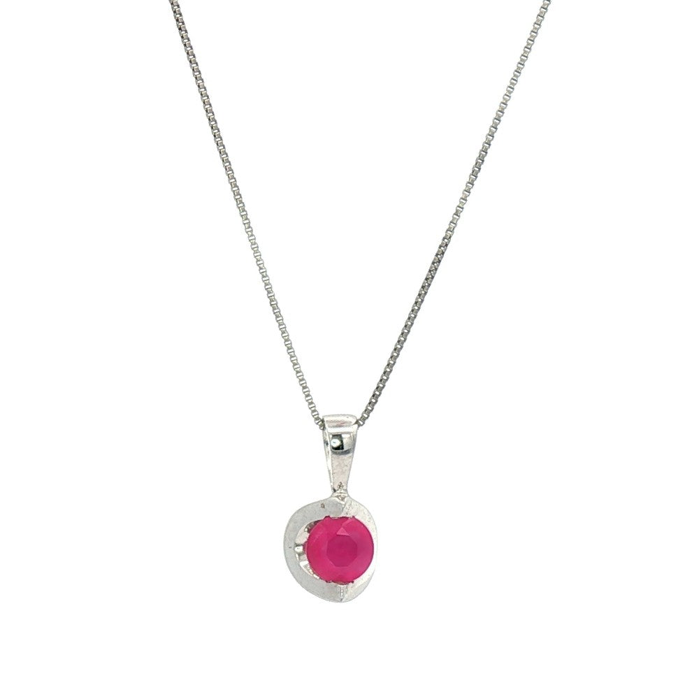 10K White Gold 4mm Round Ruby Pendant