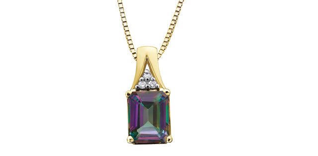 10K Yellow Gold Emerald-Cut Mystic Topaz Pendant