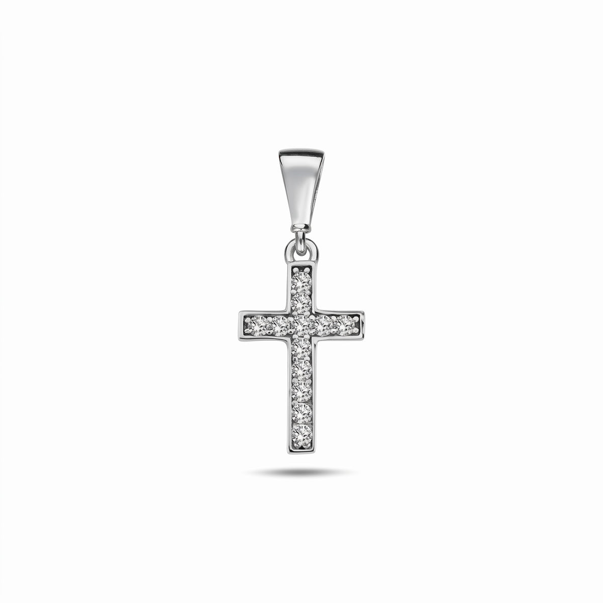 10k White Gold Small Cubic Zirconia Cross Pendant (14.3mm x 8.1mm) - Chain Not Included