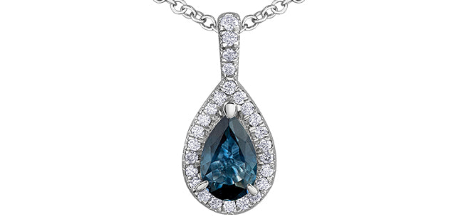 10K White Gold Pear-Cut Sapphire & Diamond Halo Pendant
