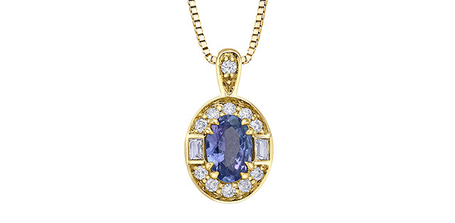 FINAL SALE - 10K Yellow Gold Oval Tanzanite & White Sapphire Halo Pendant