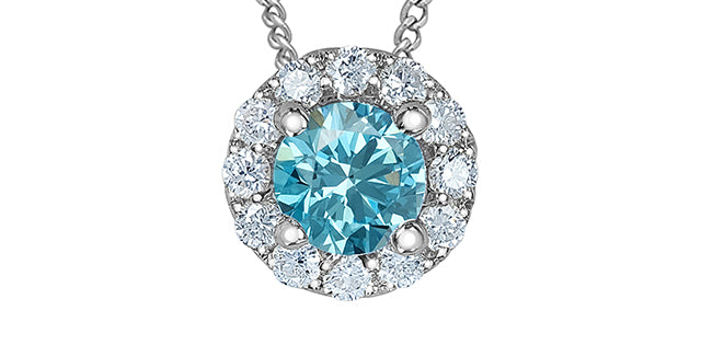 Blue Treated Lab-Grown Diamond Halo Pendant, 0.10TDW