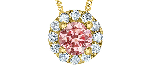 Pink Treated Lab-Grown Diamond Halo Pendant, 0.33TDW