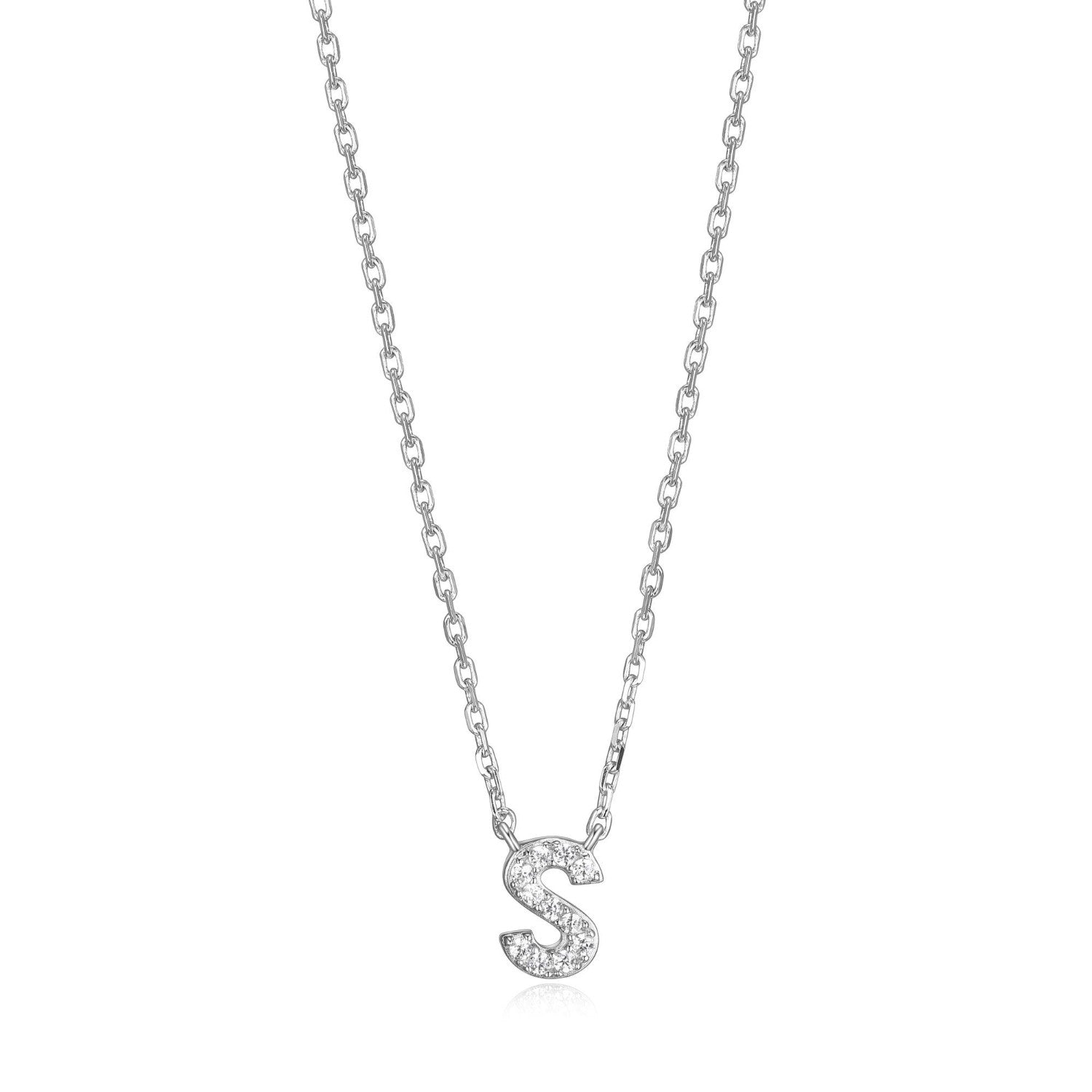 Initial S Necklace with CZ Accents