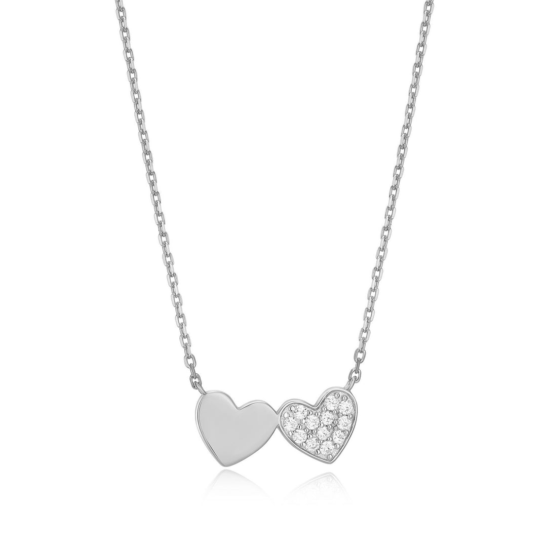 "M" Lab-Created Diamond Sterling Silver Double Heart Necklace