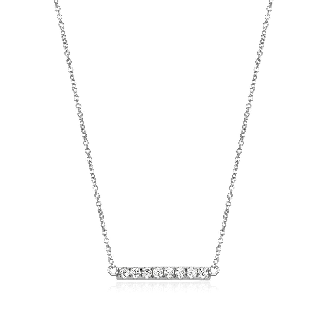 Sterling Silver Sideways Bar Necklace with Diamondlite CZ Accents