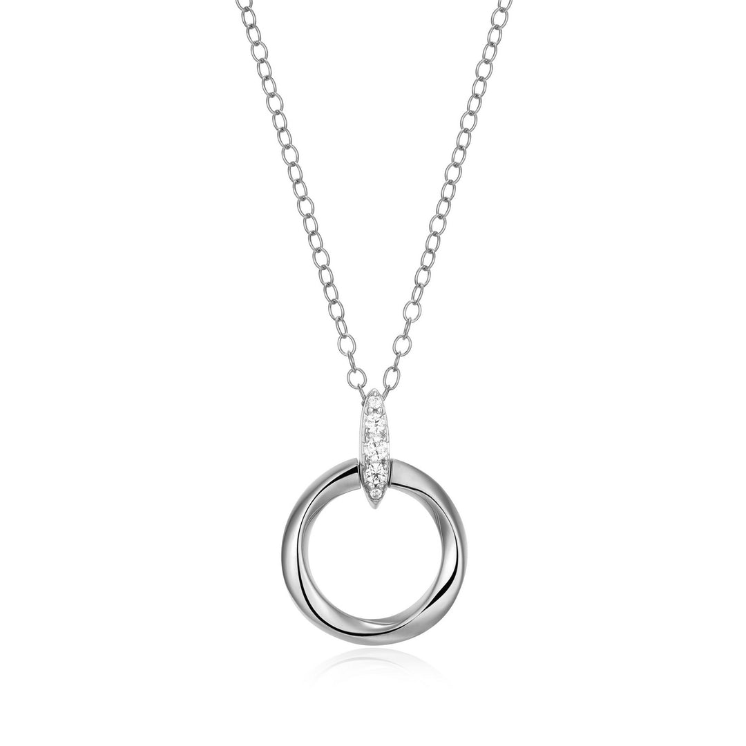 Sterling Silver Knife-Edge Circle Link Necklace with Lab-Created Diamonds