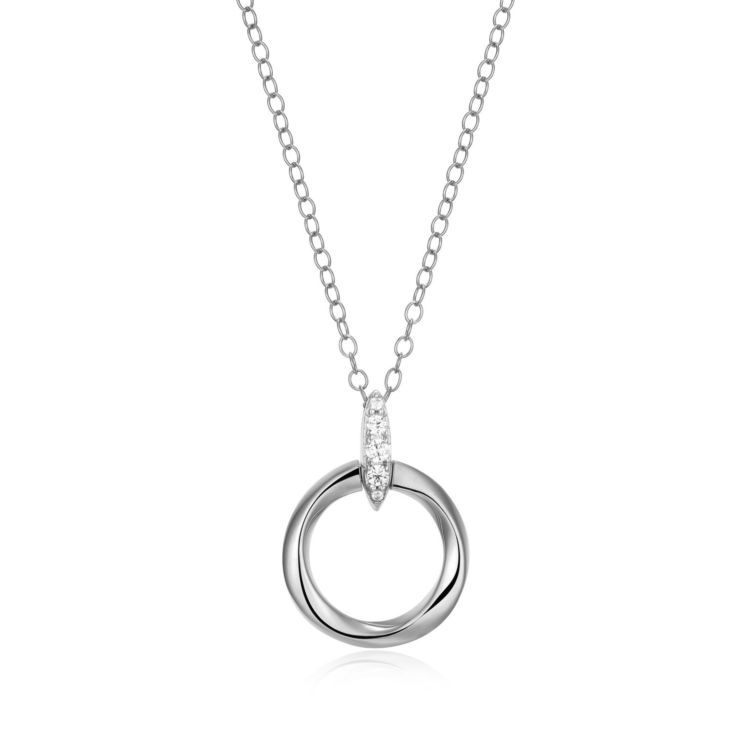 "M" Lab-Created Diamond Rhodium Sterling Silver Circle Necklace