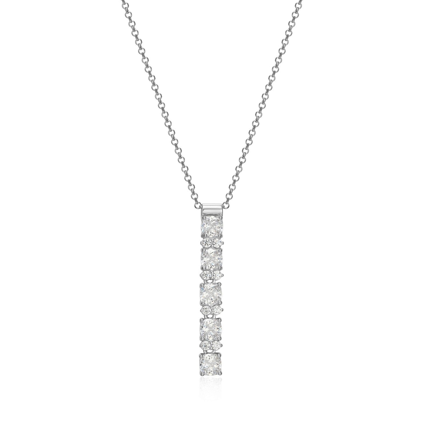 Sterling Silver Cushion-Cut Diamondlite CZ Vertical Bar Necklace