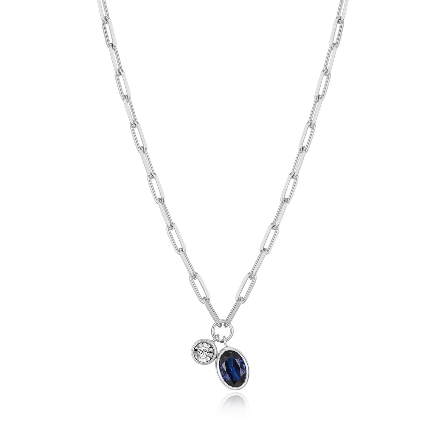 6x4mm Sapphire & Lab-created Diamond Pendant, 18"