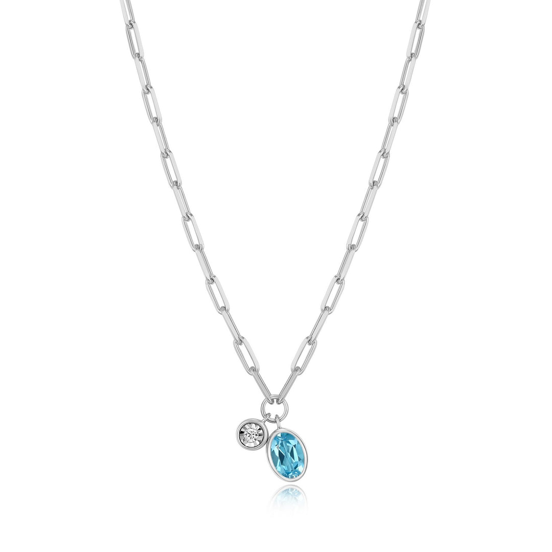 Swiss Blue Topaz & Lab-created Diamond Pendant.
