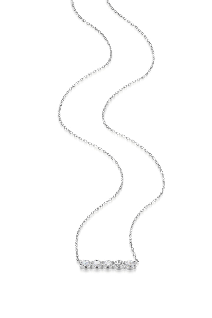 Sterling Silver Oval and Cluster Diamondlite CZ Bar Necklace