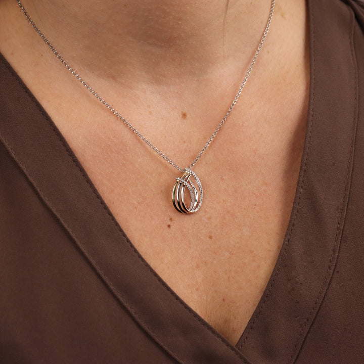 Tri-Tone Teardrop Pendant with CZ Accents
