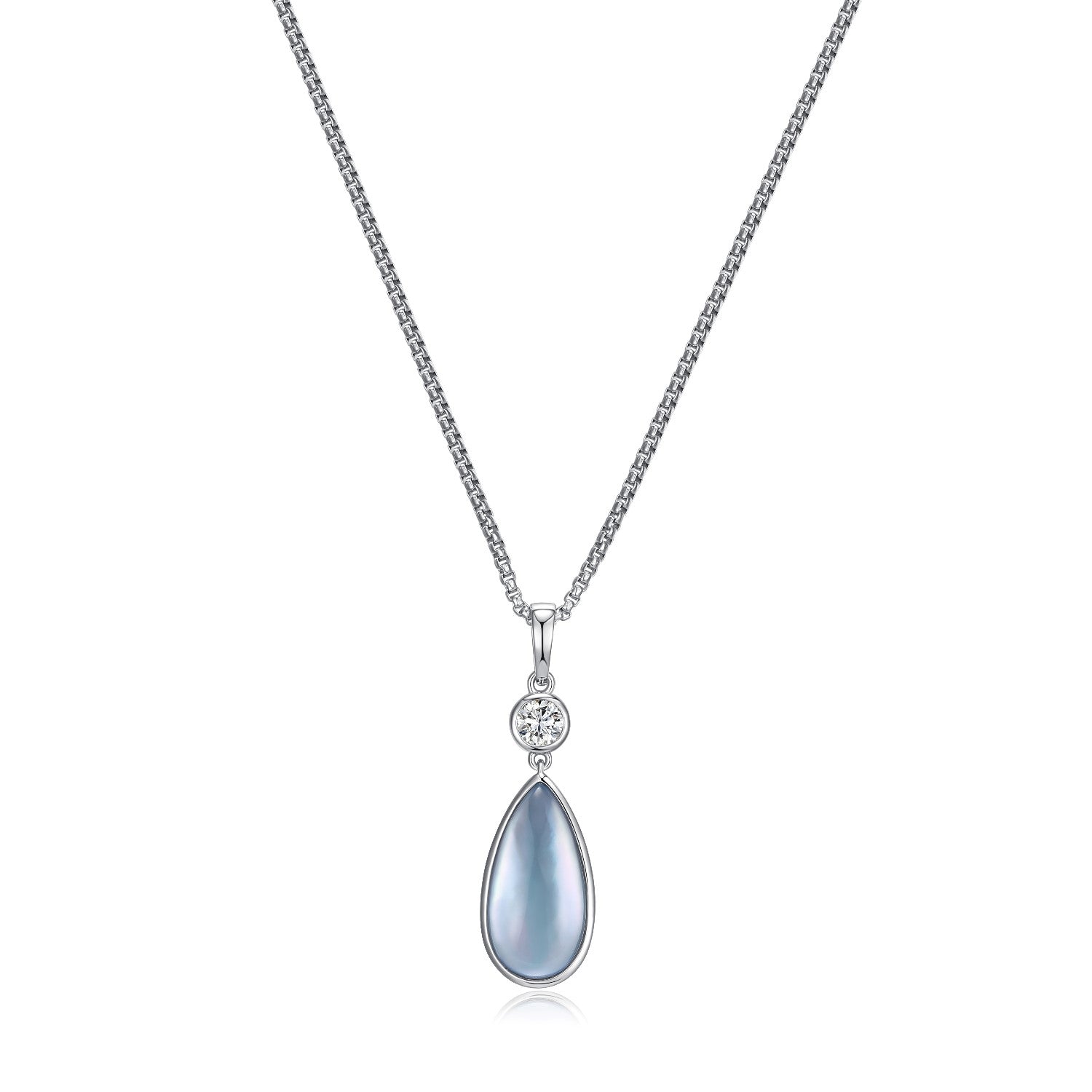 Synthetic Blue Topaz & White Mother-of-pearl Doublet Pendant with CZ Accents.