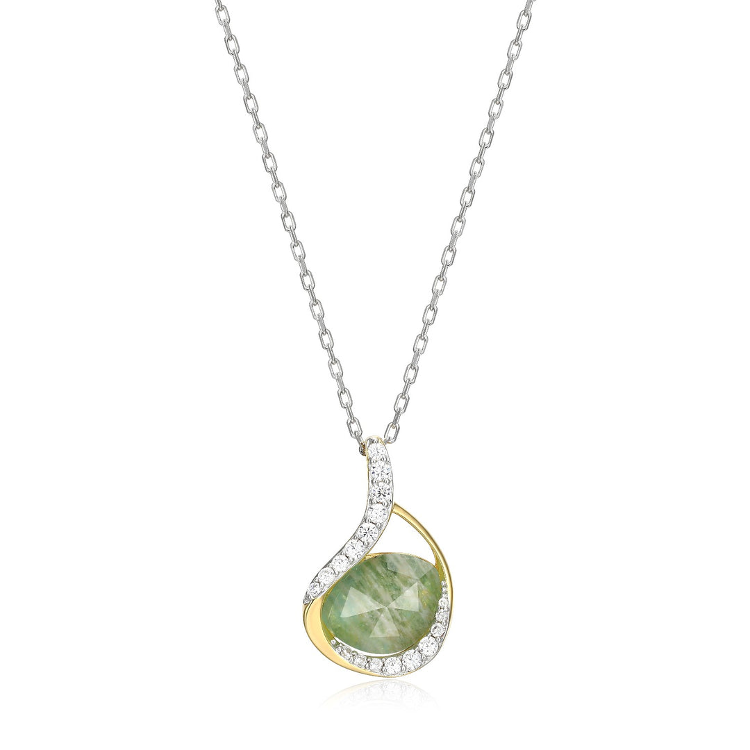 Amazonite Doublet Oval Cut Pendant with CZ Accents.