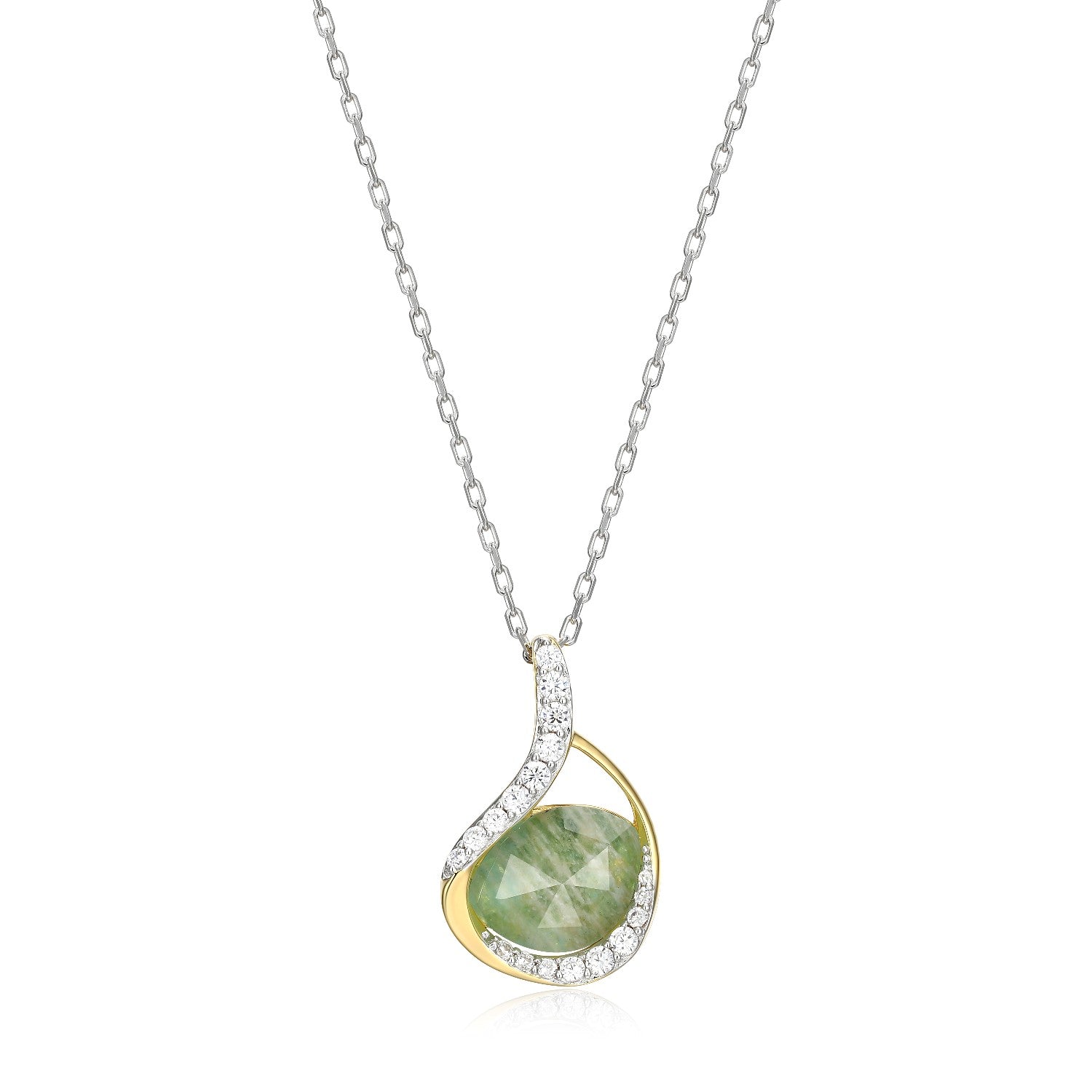 Amazonite Doublet Oval Cut Pendant with CZ Accents.