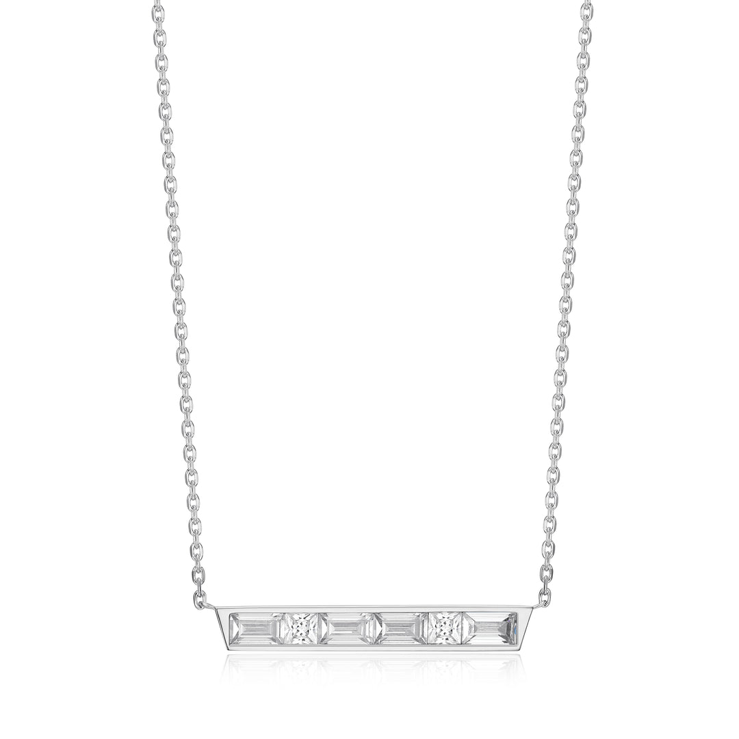 ELLE "Baguette" Sterling Silver CZ Bar Necklace