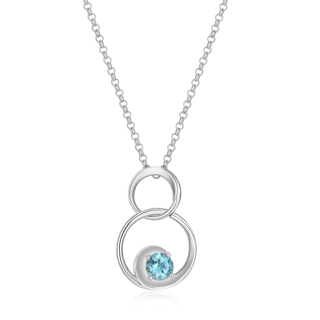 ELLE SWIRL Rhodium Sterling Silver Blue Topaz Double Circle Necklace