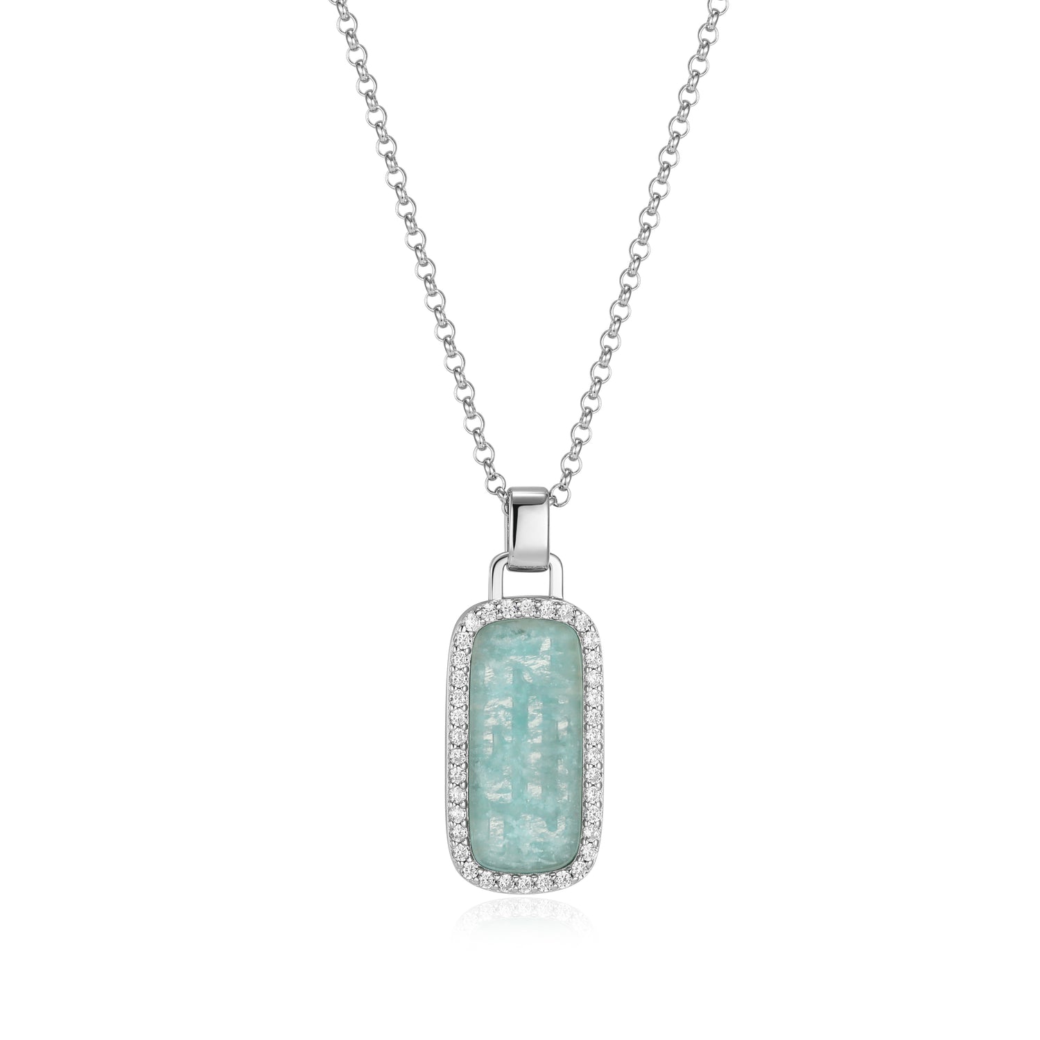 8mm Amazonite Rectangular Halo Pendant with CZ Accents.