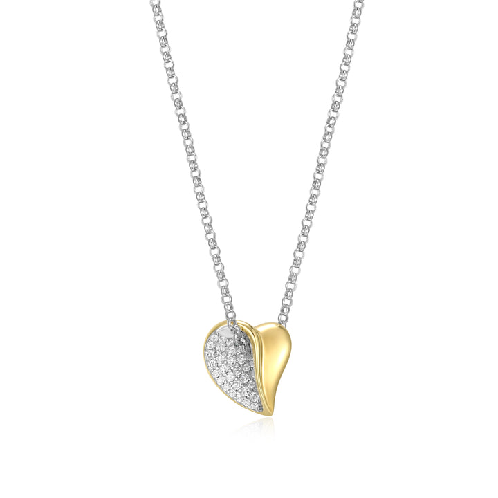 Two-Tone Floating Heart Pendant with CZ Accents