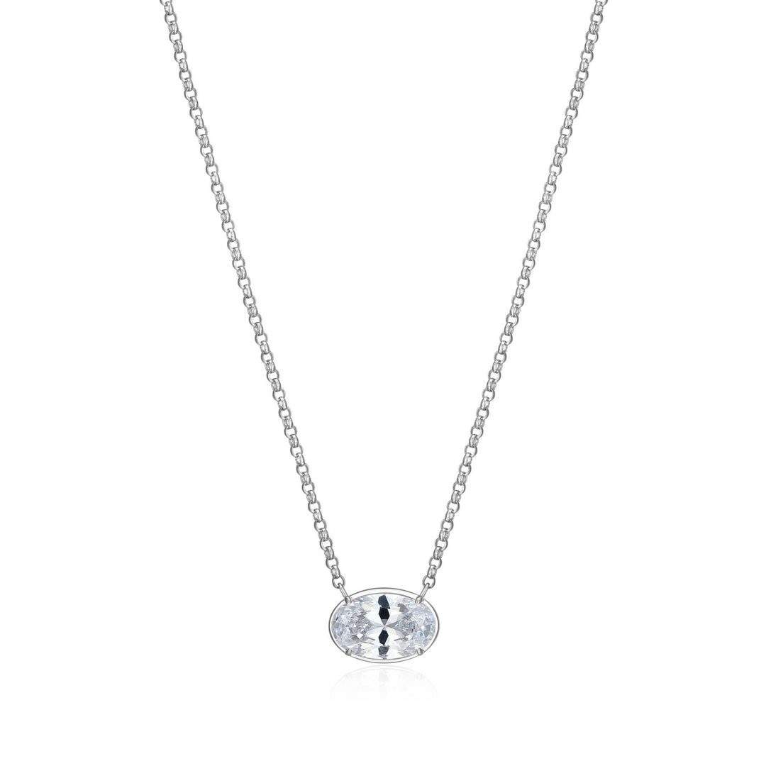 ELLE "Serenelle" Sterling Silver Oval CZ Necklace
