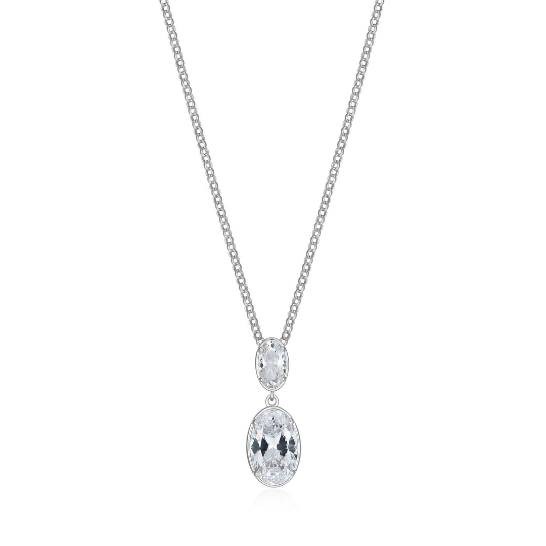 ELLE "Serenelle" Sterling Silver Oval CZ Drop Necklace