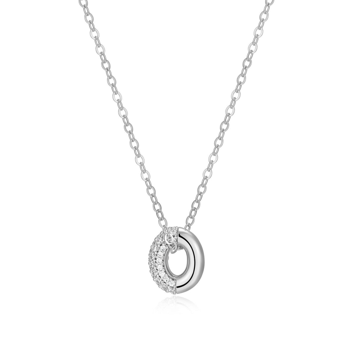Open, Puff Circle Pendant with CZ