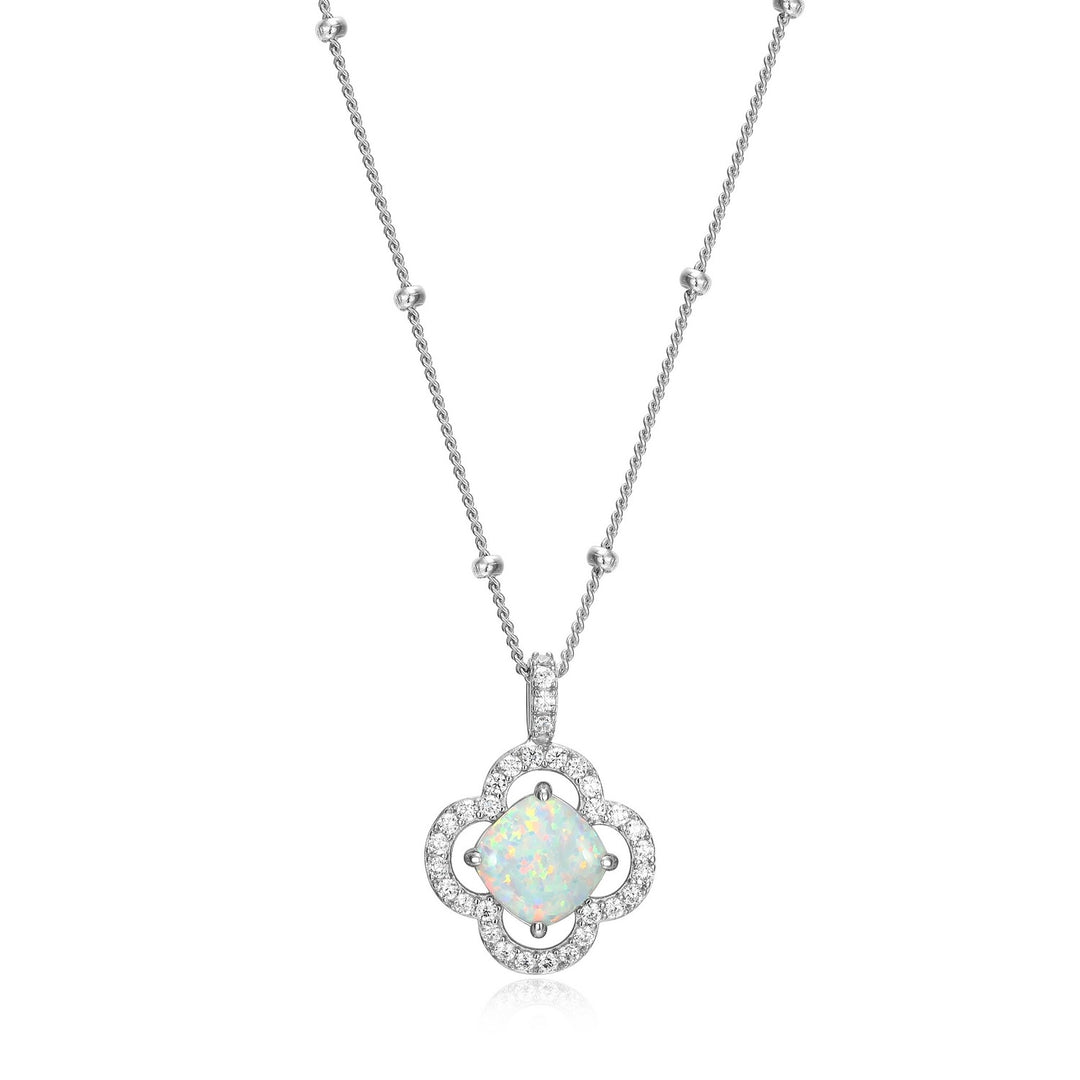 Charles Garnier Rhodium Sterling Silver Created Opal Clover Necklace