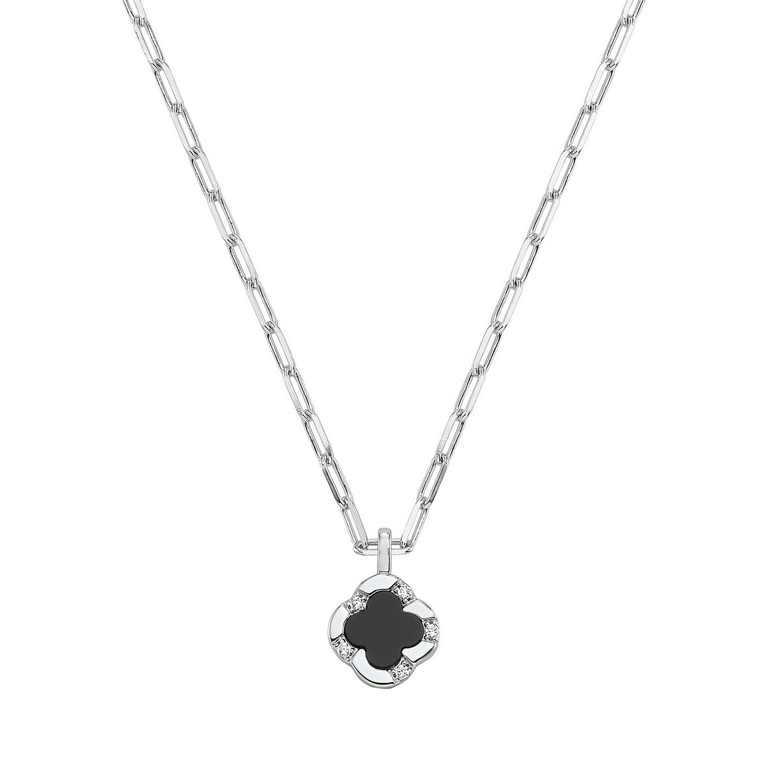 7mm Black Agate Clover Pendant with Diamondite CZ Accents