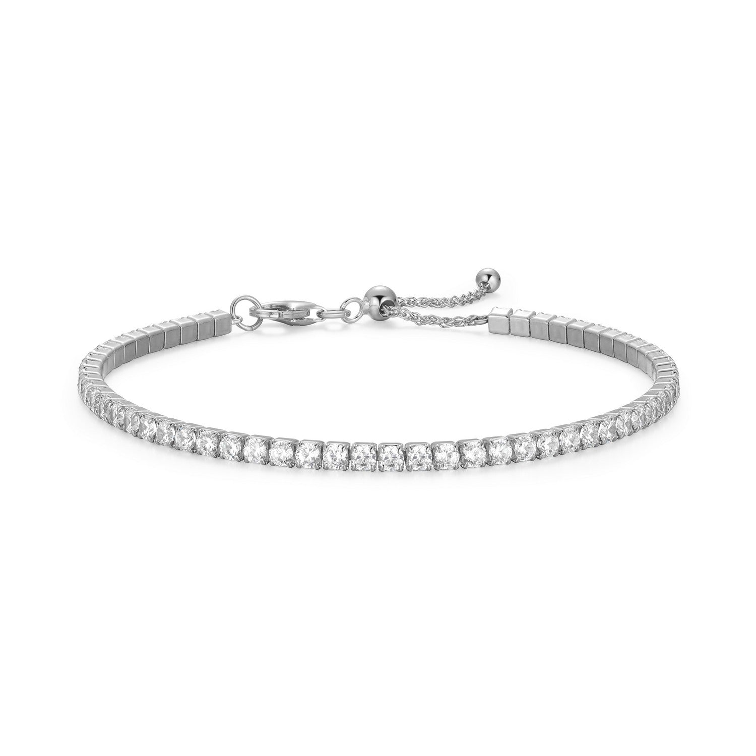 Sterling Silver 2.5mm Adjustable Cubic Zirconia Tennis Bracelet