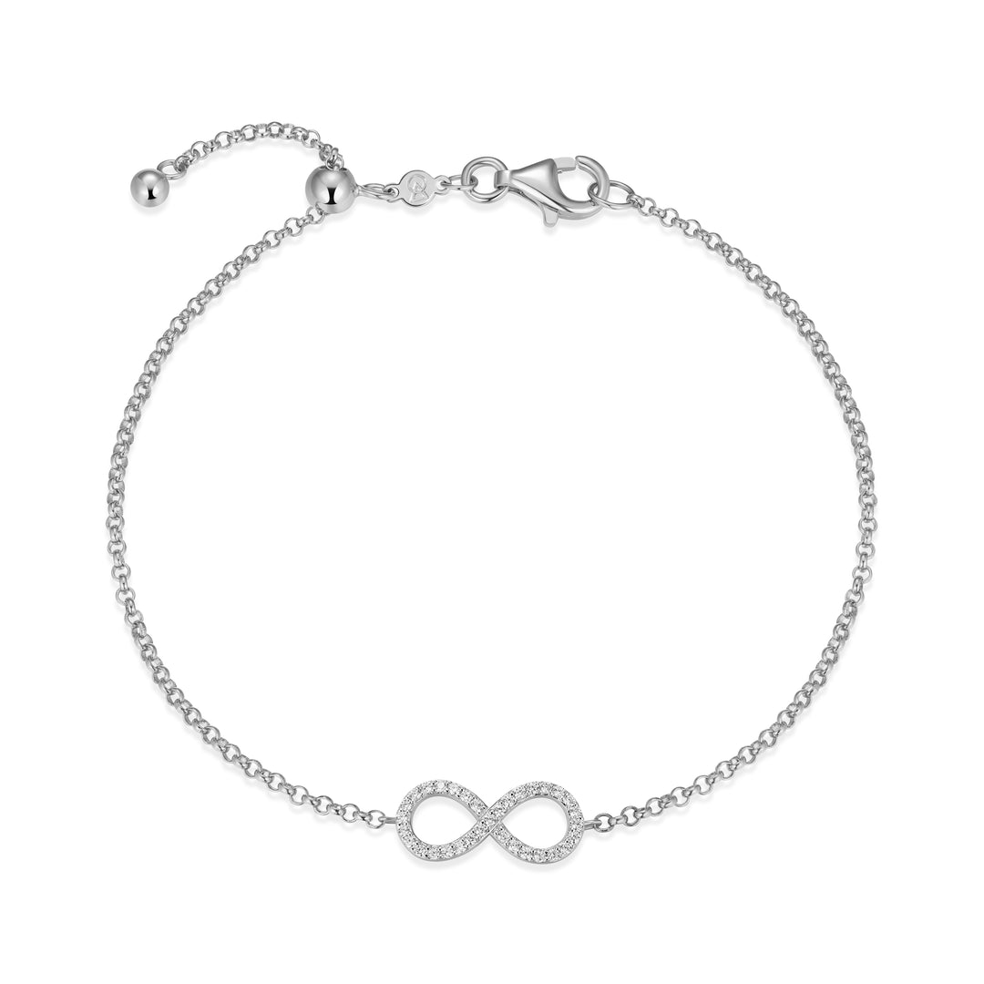 Lab-Grown Diamond Silver Infinity Charm Bracelet, Adjustable