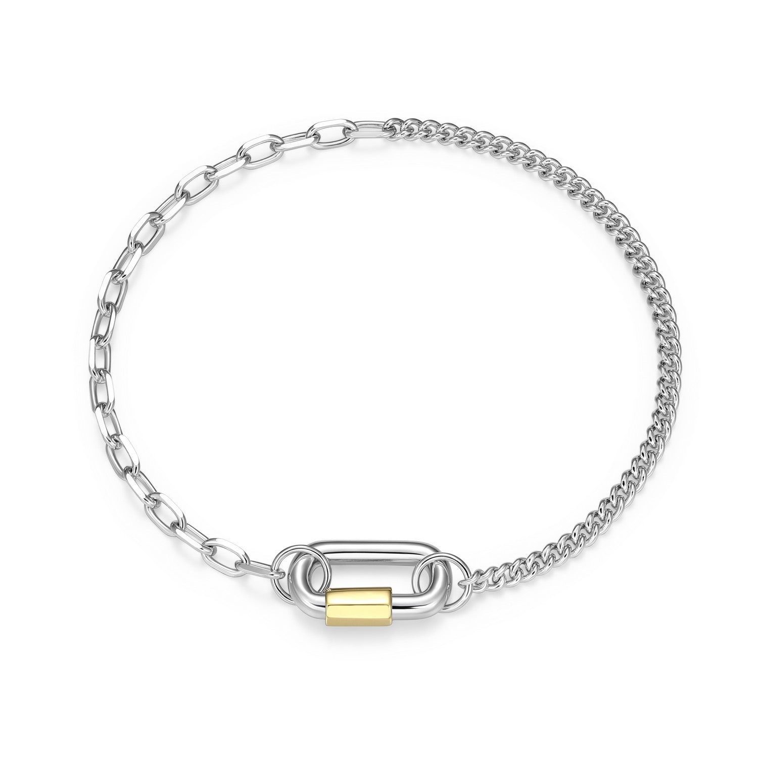 Two-Tone Sterling Silver Carabiner Half-and-Half Chain Bracelet