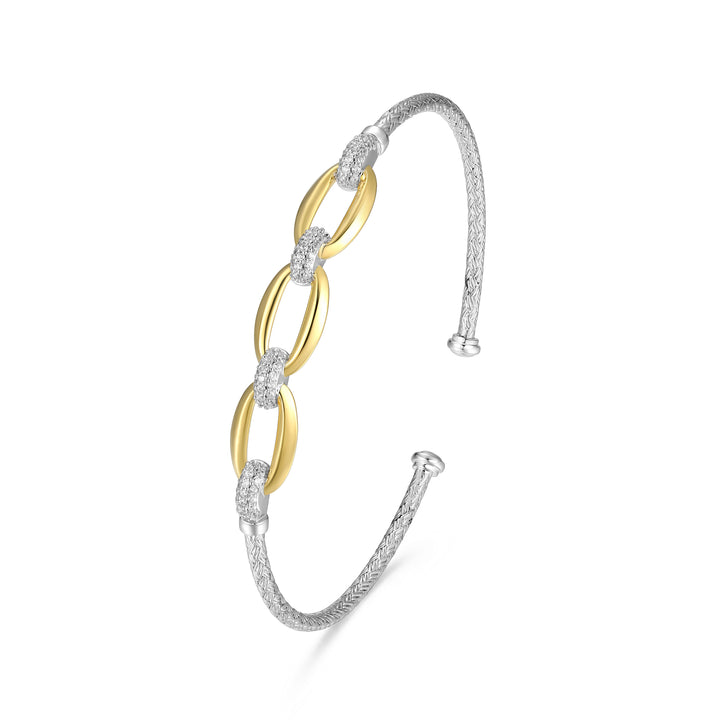 Two-Tone Sterling Silver Mesh Cuff Bracelet with Oval Links and Diamondlite