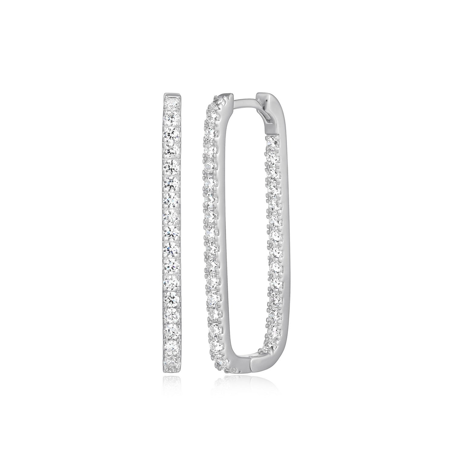In & Out Long Hoop Earrings with CZ Accents