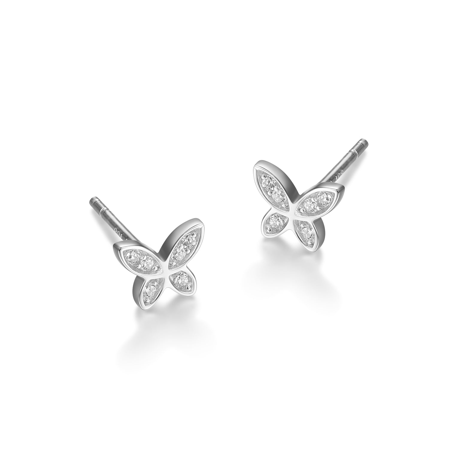 Sterling Silver Cubic Zirconia Butterfly Stud Earrings