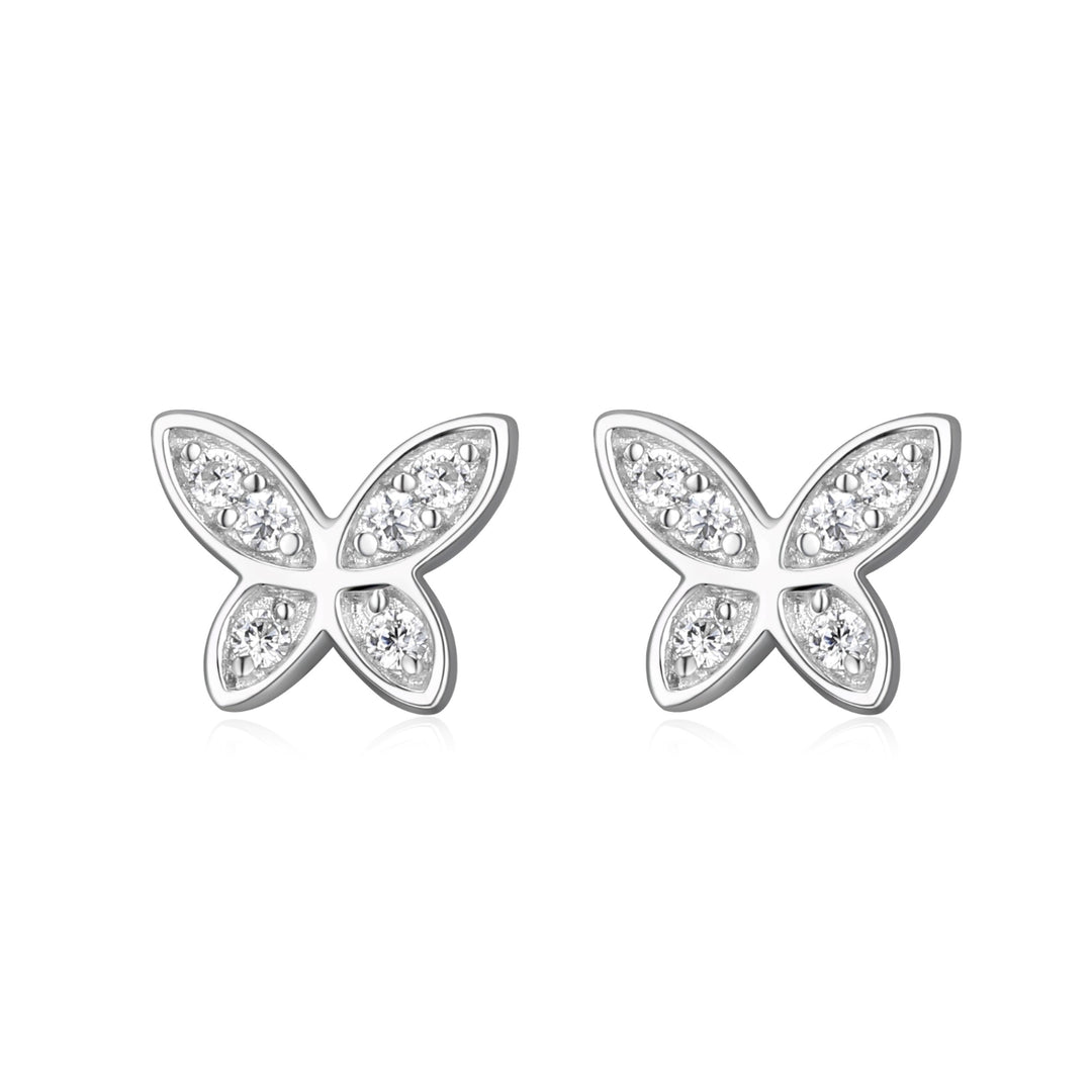 Sterling Silver Cubic Zirconia Butterfly Stud Earrings