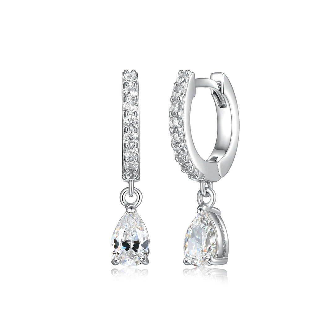 Pear Cut CZ Dangle Hoop Earrings