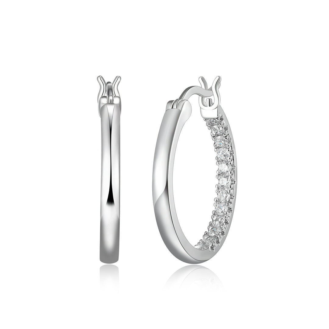 CZ Accented Hoop Earrings