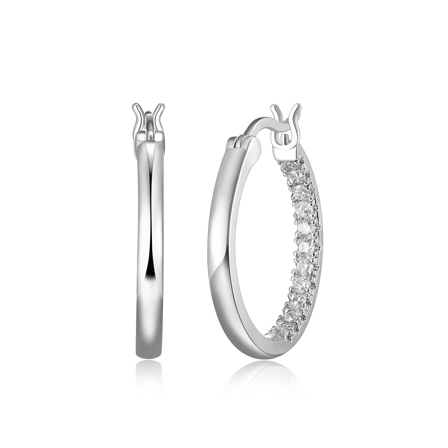 CZ Accented Hoop Earrings