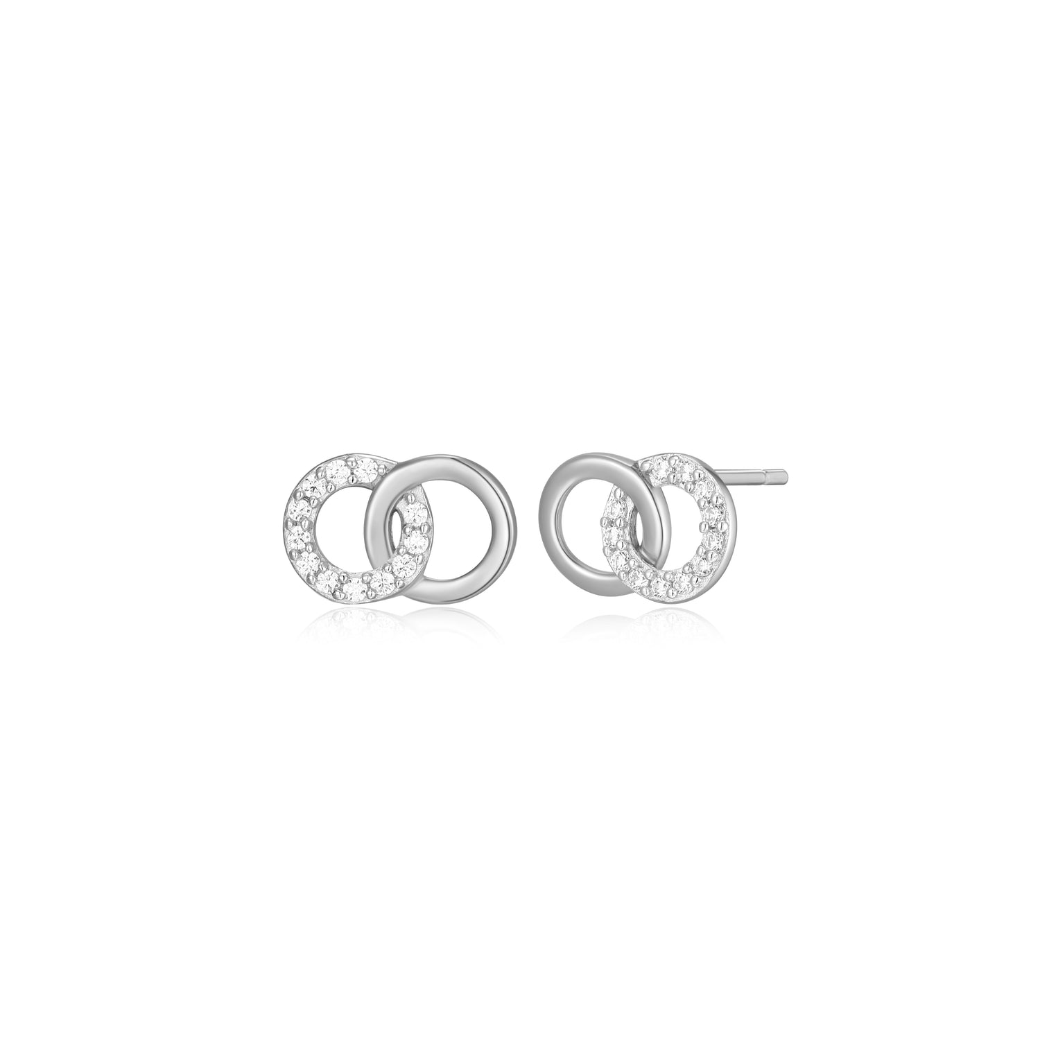 Sterling Silver Interlocking Circle Lab-Created Diamond Stud Earrings