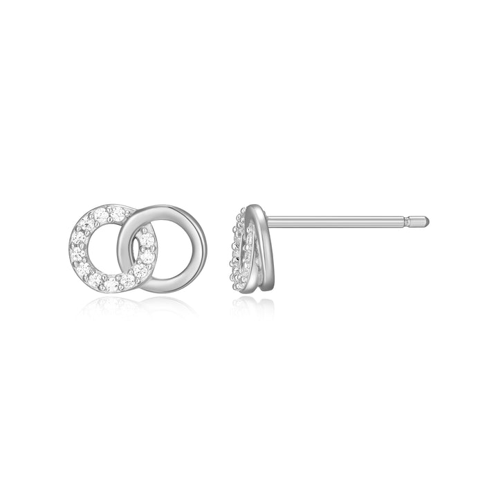 Sterling Silver Interlocking Circle Lab-Created Diamond Stud Earrings