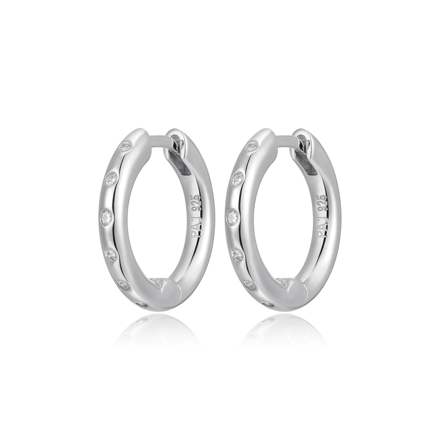 Silver Hoop Earrings with CZ Accents