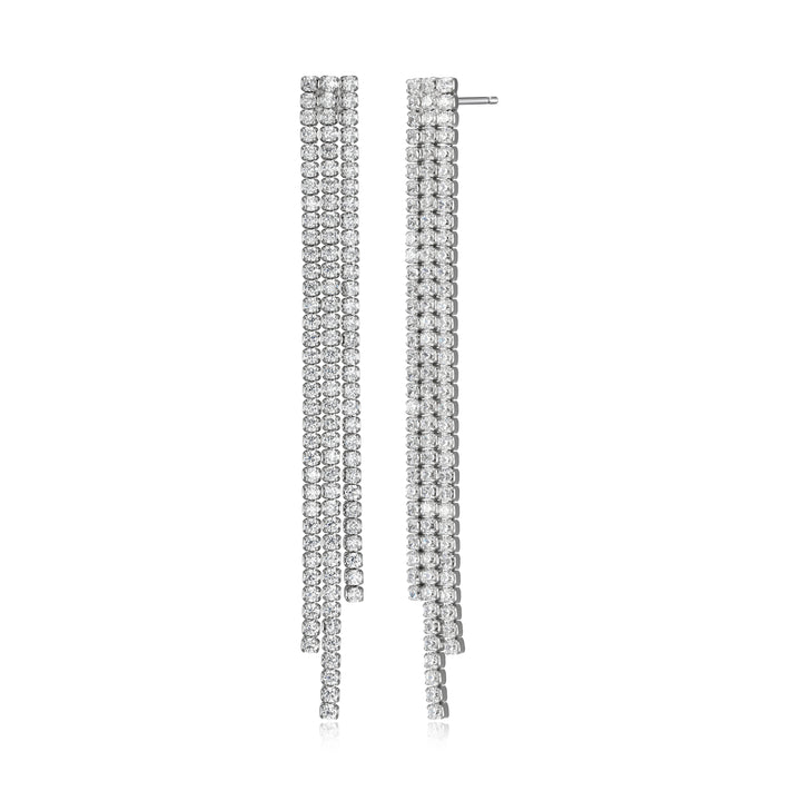 Sterling Silver Triple Strand Diamondlite CZ Linear Drop Earrings