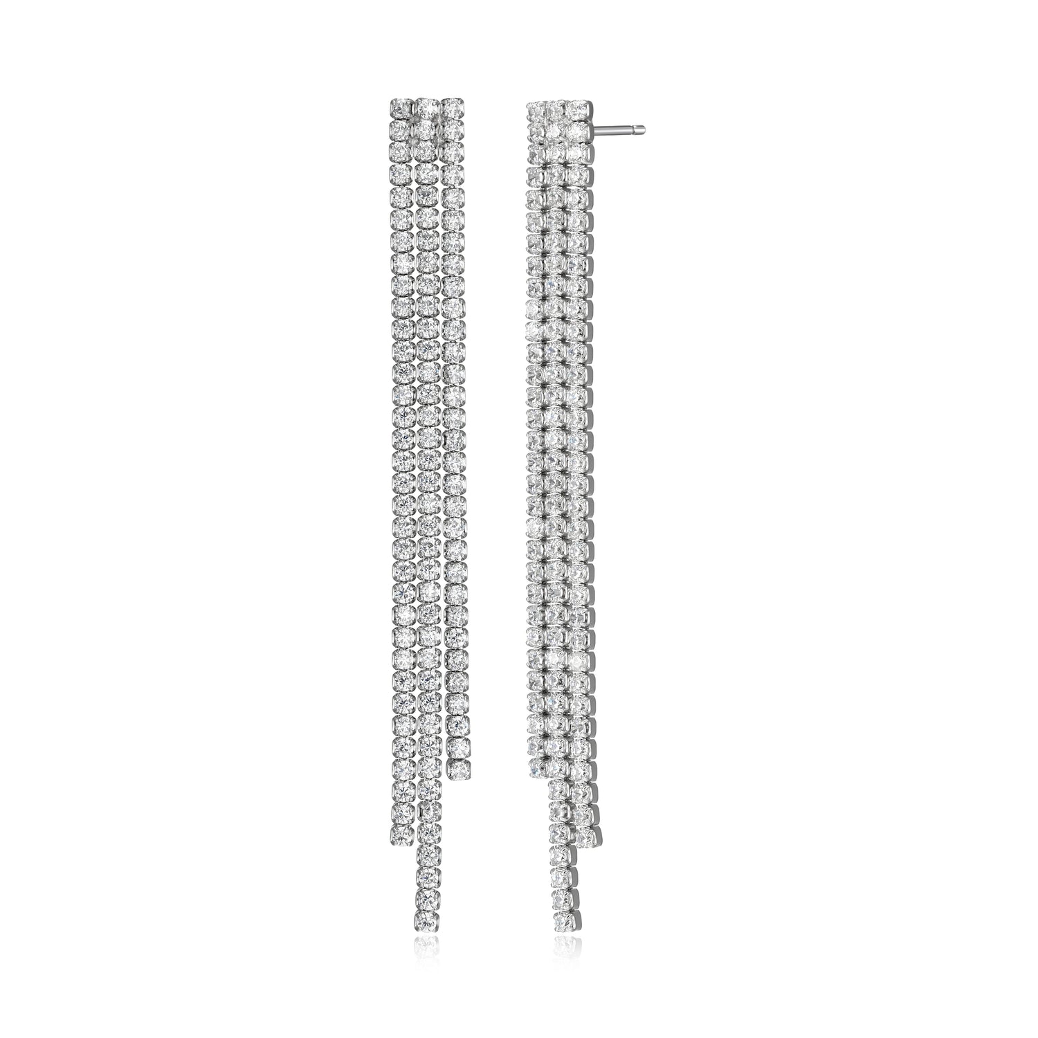Sterling Silver Triple Strand Diamondlite CZ Linear Drop Earrings
