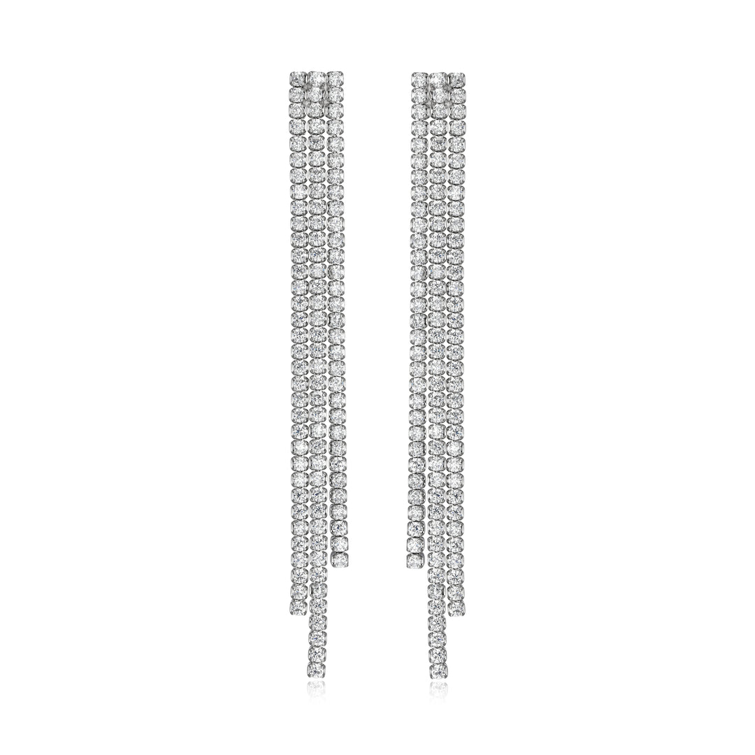 Sterling Silver Triple Strand Diamondlite CZ Linear Drop Earrings