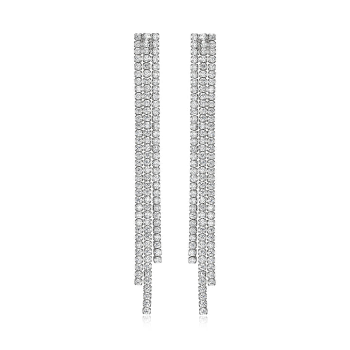 Sterling Silver Triple Strand Diamondlite CZ Linear Drop Earrings