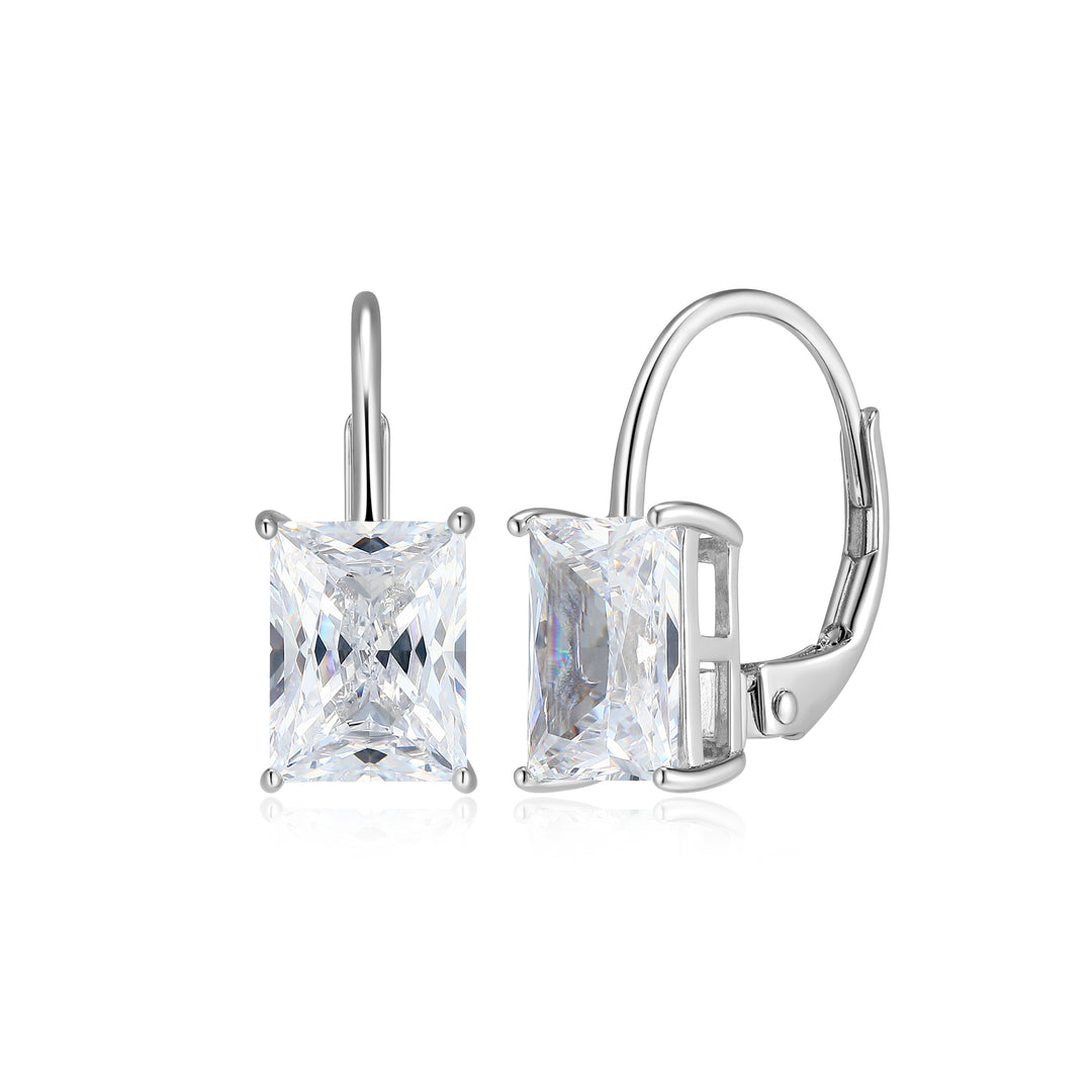 Sterling Silver Emerald-Cut Diamondlite CZ Leverback Earrings